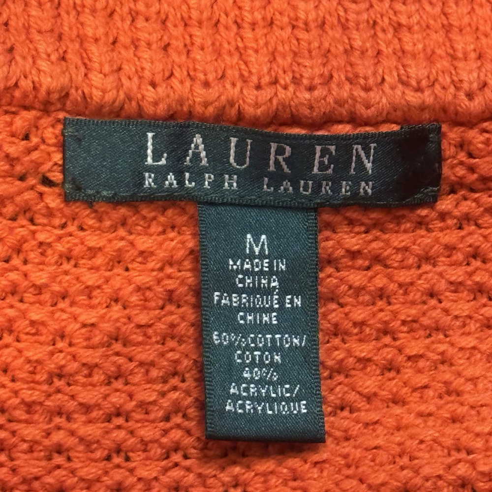 Lauren Ralph Lauren Knit Sweater Coat Size:M Orange Cardigan Full Zip Button - Picture 6 of 16